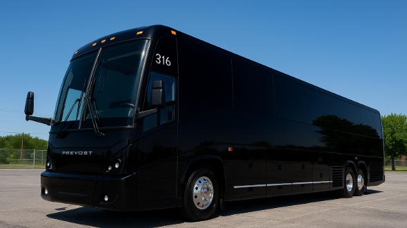 Exterior of Charter Bus Company Des Moines's 54 Passenger Charter Bus in Des Moines