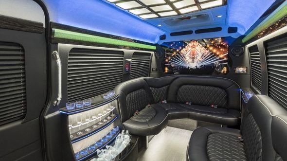 Interior of Charter Bus Company Moline's Sprinter Limo in Moline